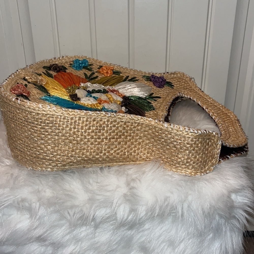 Colorful tropical beachy vintage straw handbag purse beautiful colorful flowers - Picture 9 of 12